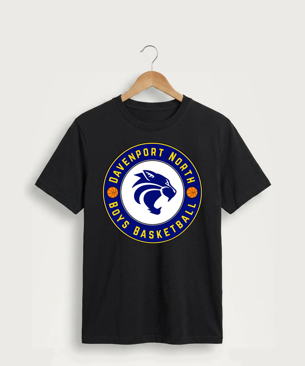 Davenport North High School Basketball Team Store - Jet Black Port & Co Core Cotton Tee. PC54