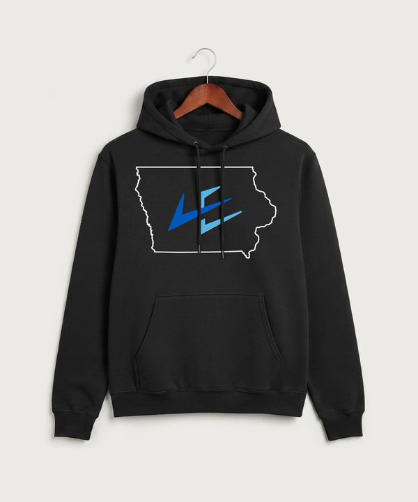 Leading Edge Iowa Team Store - Jet Black Port & Co Core Fleece Pullover Hooded Sweatshirt. PC78H