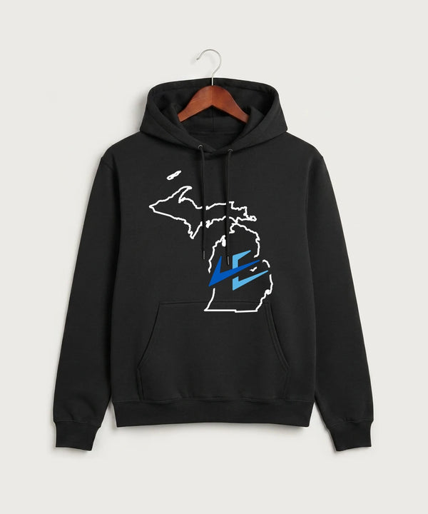 Leading Edge Michigan Team Store - Jet Black Port & Co Core Fleece Pullover Hooded Sweatshirt. PC78H