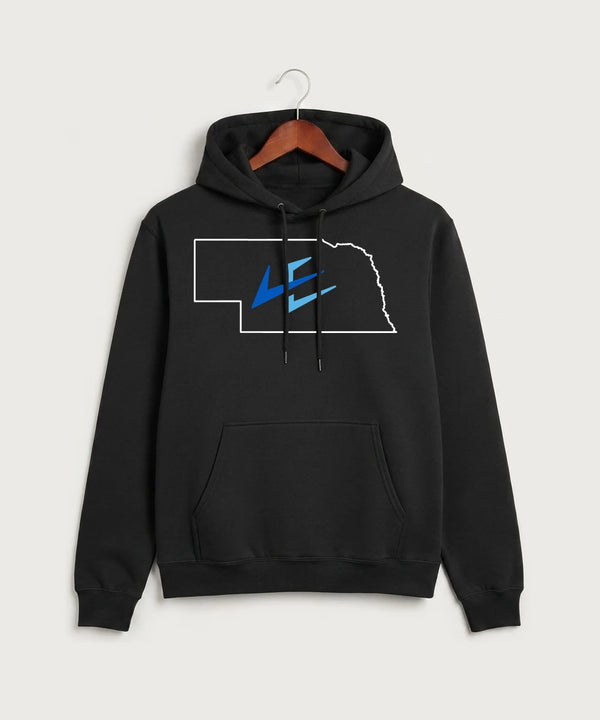 Leading Edge Nebraska Team Store - Jet Black Port & Co Core Fleece Pullover Hooded Sweatshirt. PC78H