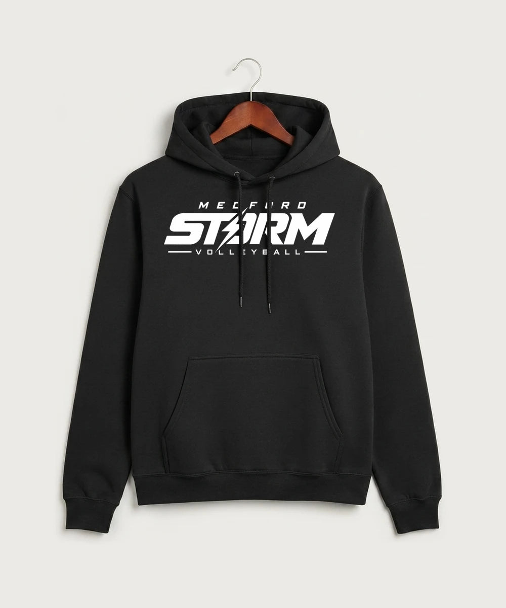 Medford Storm High School Volleyball Team Store - Jet Black Port & Co Core Fleece Pullover Hooded Sweatshirt. PC78H