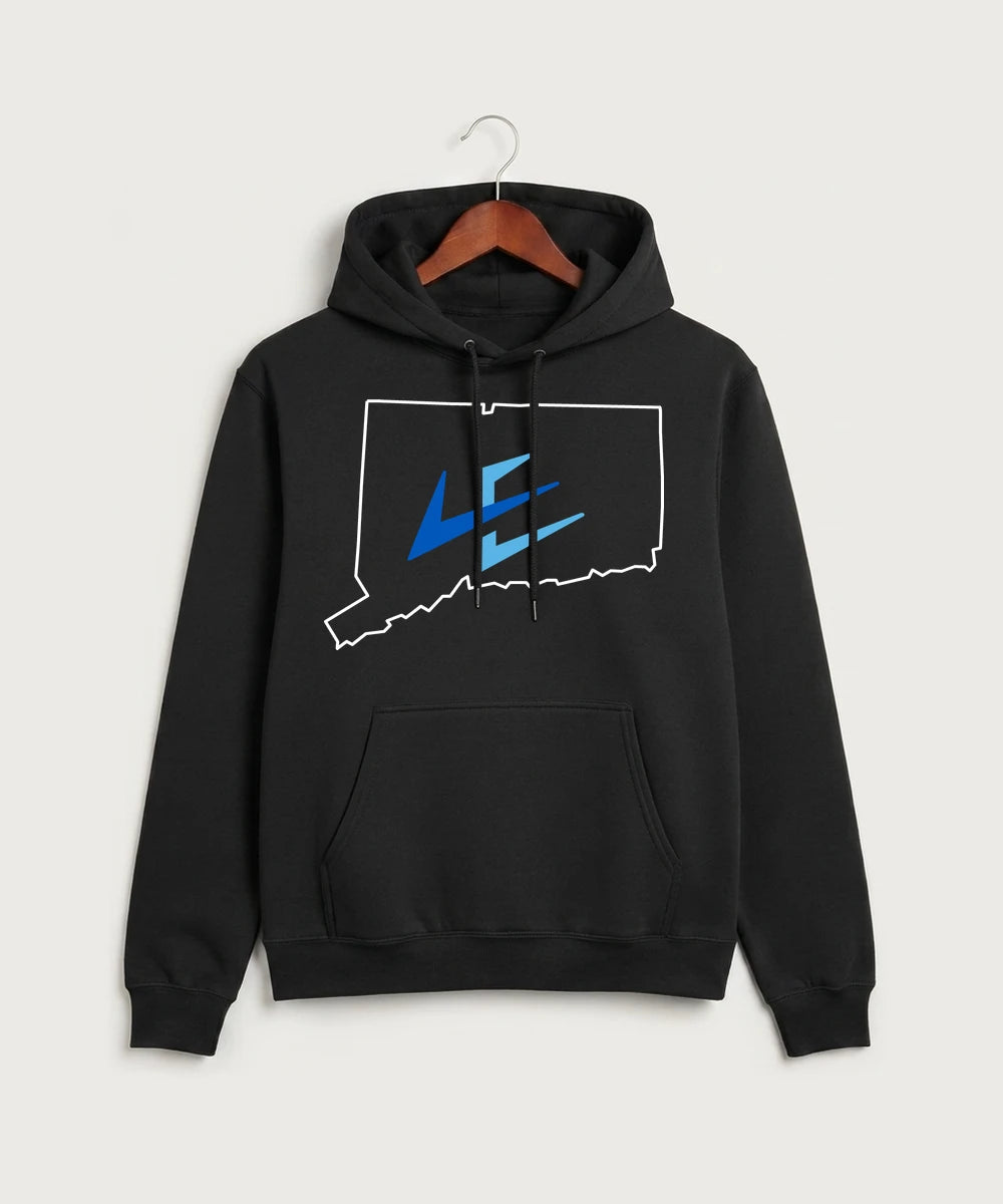 Leading Edge Connecticut Team Store - Jet Black Port & Co Core Fleece Pullover Hooded Sweatshirt. PC78H