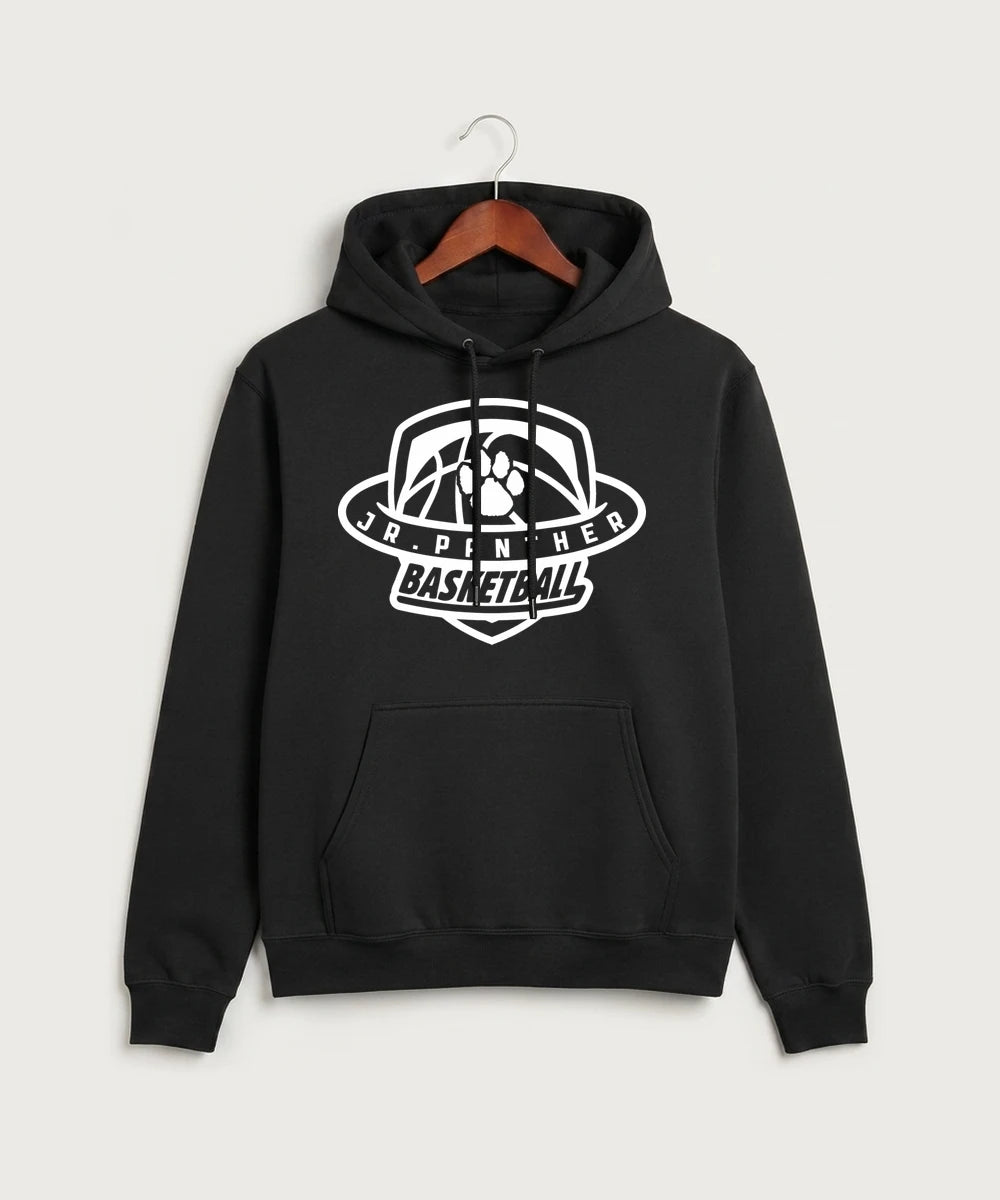 Jr Panther Basketball - Jet Black Port & Co Core Fleece Pullover Hooded Sweatshirt. PC78H