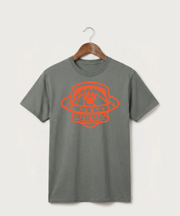 Jr Panther Basketball - Medium Grey Port & Co Core Cotton Tee. PC54