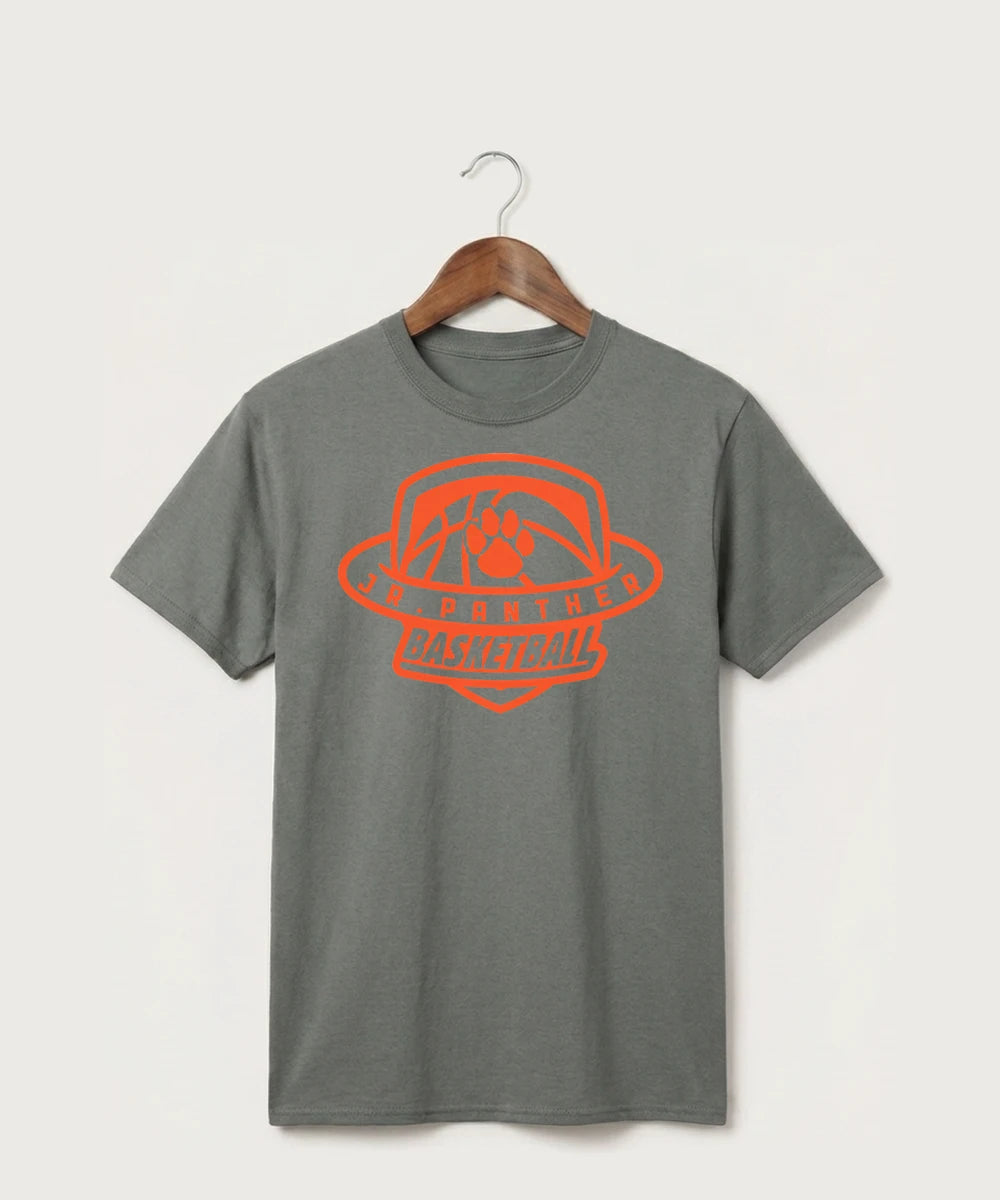 Jr Panther Basketball - Medium Grey Port & Co Core Cotton Tee. PC54