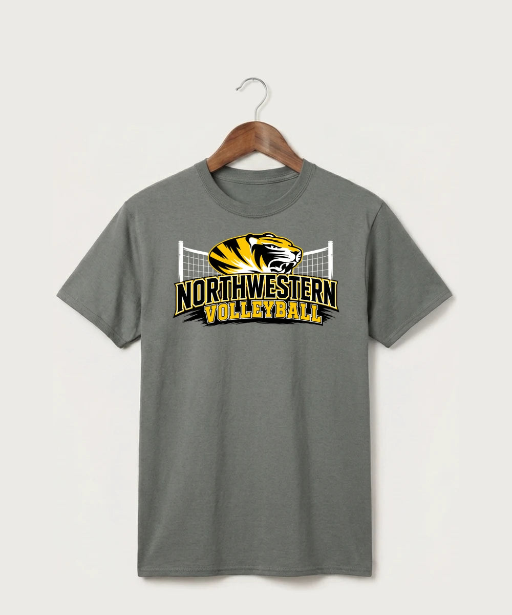 Northwestern Volleyball - Medium Grey Port & Co Core Cotton Tee. PC54