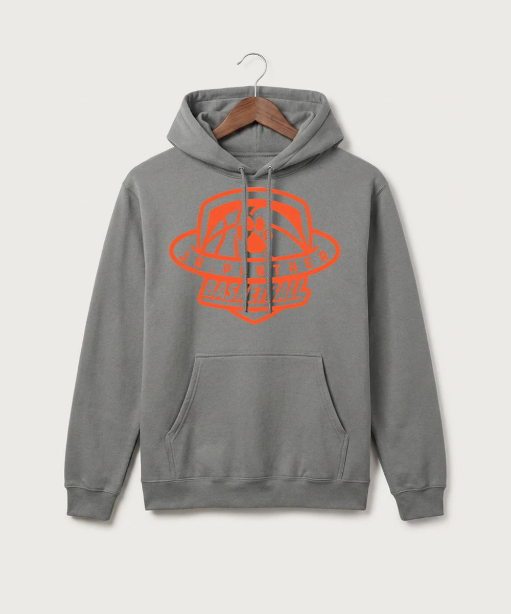 Jr Panther Basketball - Medium Grey Port & Co Core Fleece Pullover Hooded Sweatshirt. PC78H