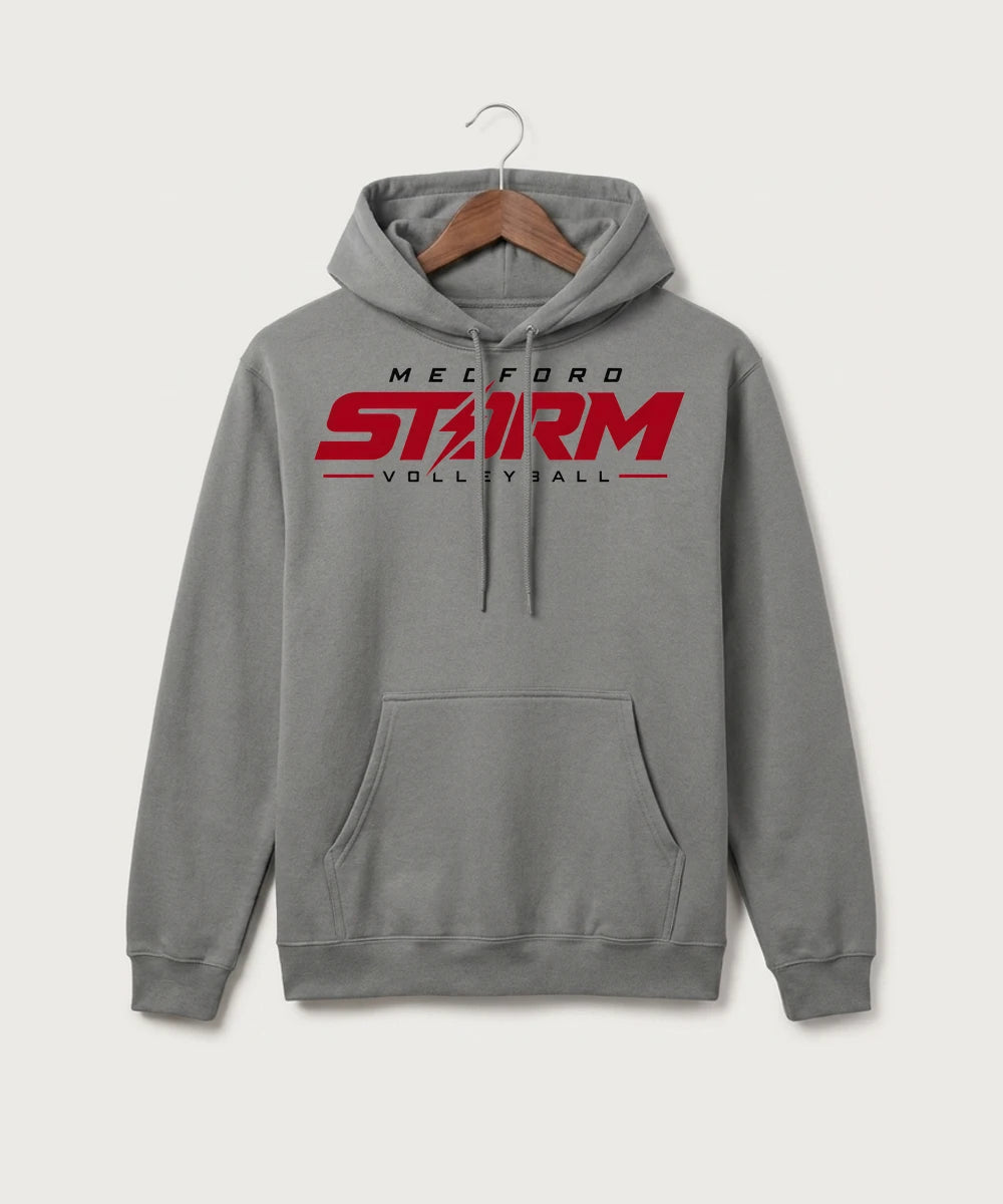 Medford Storm High School Volleyball Team Store - Medium Grey Port & Co Core Fleece Pullover Hooded Sweatshirt. PC78H
