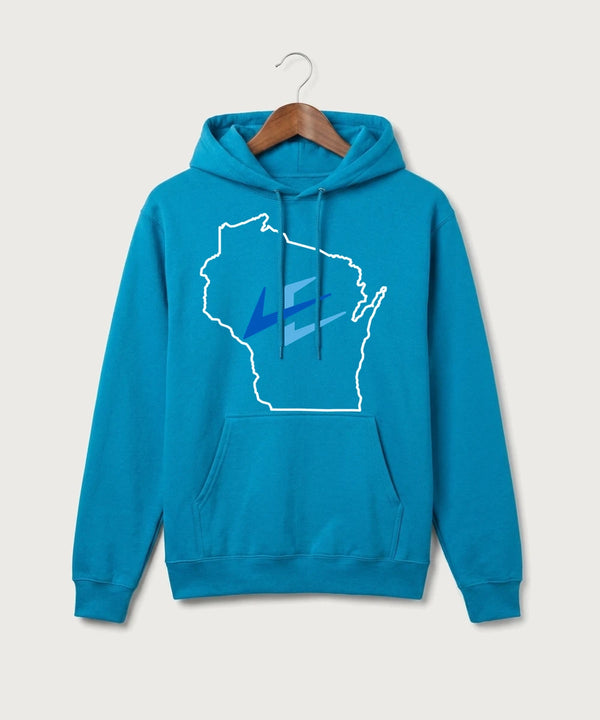 Leading Edge Wisconsin Team Store - Sapphire Port & Co Core Fleece Pullover Hooded Sweatshirt. PC78H