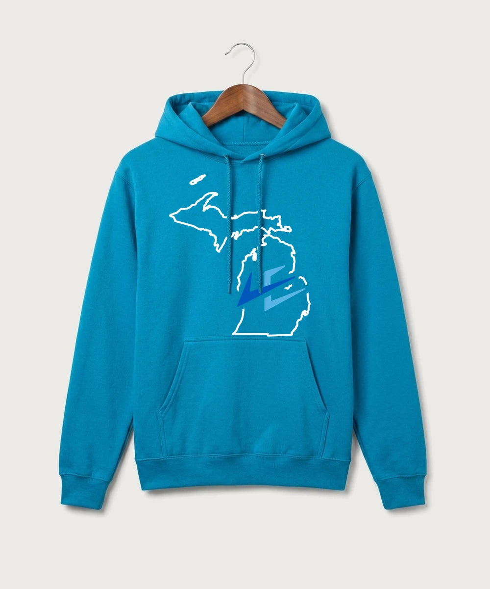 Leading Edge Michigan Team Store - Sapphire Port & Co Core Fleece Pullover Hooded Sweatshirt. PC78H