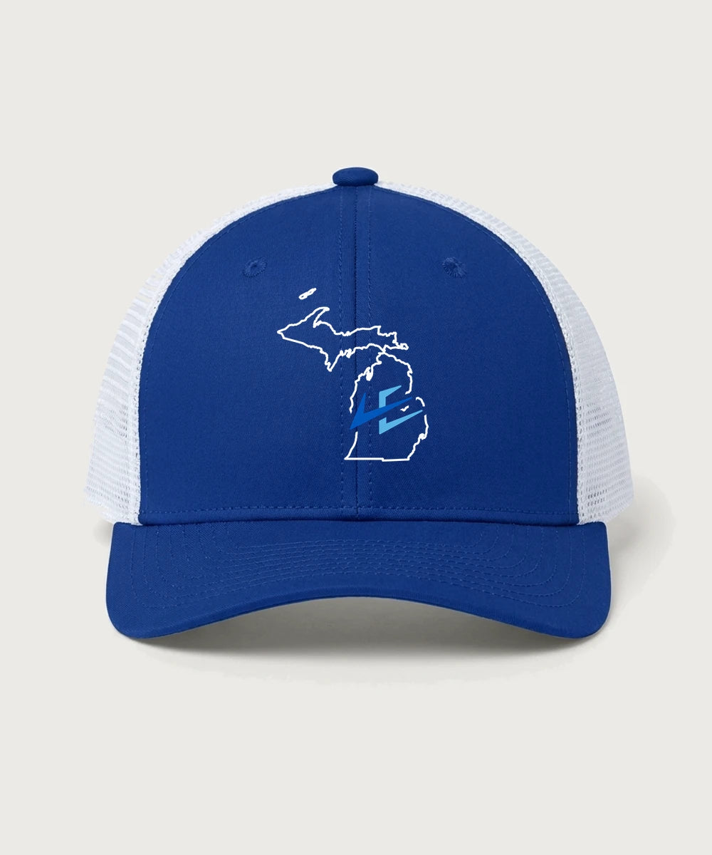 Leading Edge Michigan Team Store - True Royal/ White Sport-Tek Club Trucker Cap STC46