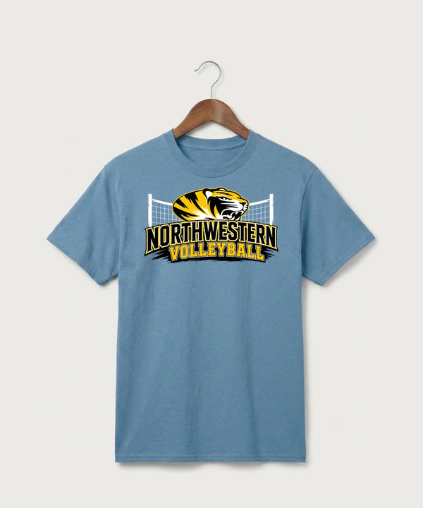 Northwestern Volleyball - Tundra Blue Port & Co Core Cotton Tee. PC54