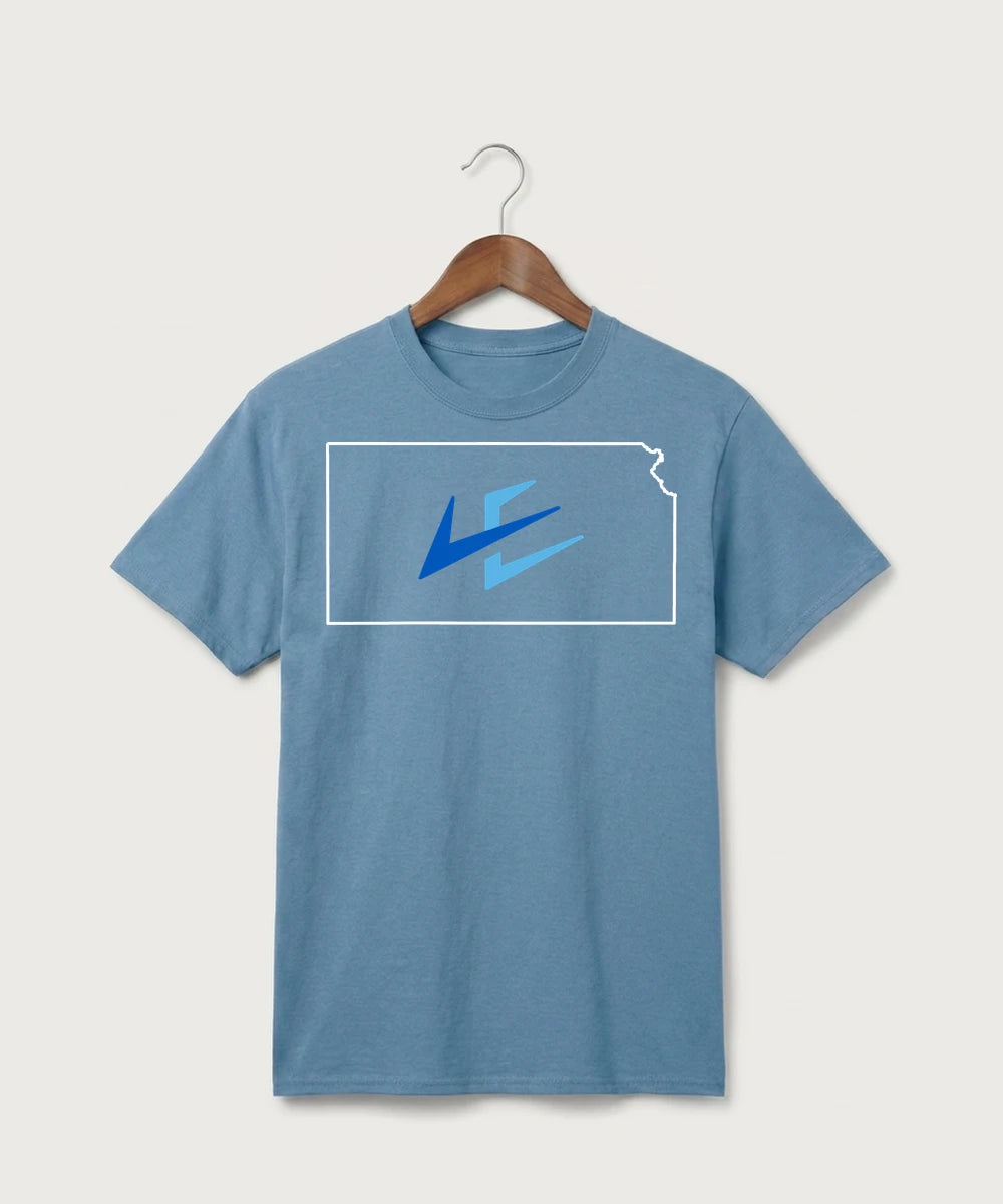 Leading Edge Kansas Team Store - Tundra Blue Port & Co Core Cotton Tee. PC54