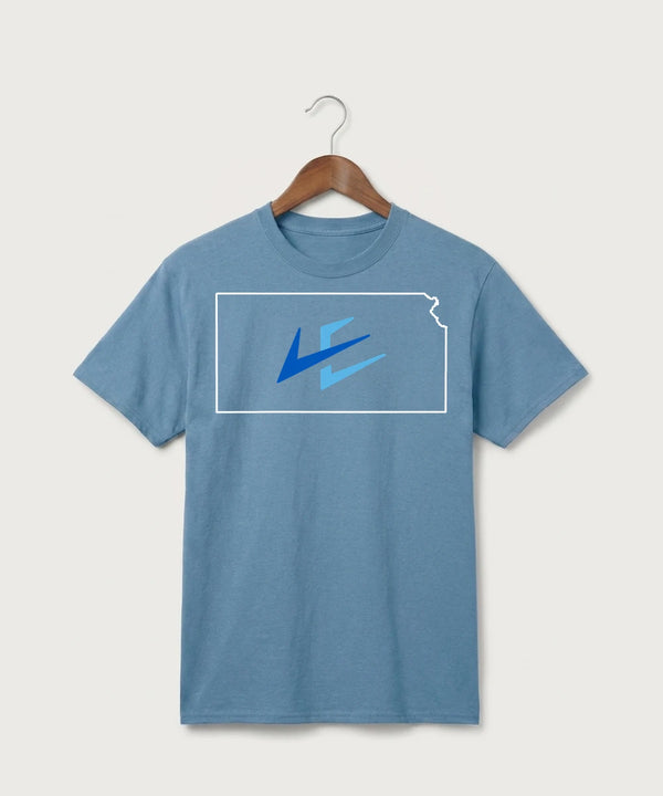 Leading Edge Kansas Team Store - Tundra Blue Port & Co Core Cotton Tee. PC54