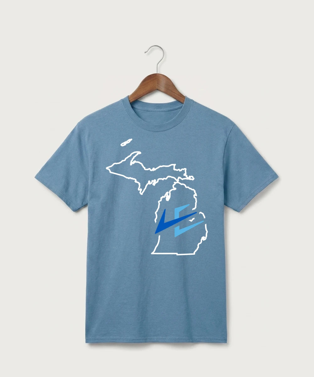 Leading Edge Michigan Team Store - Tundra Blue Port & Co Core Cotton Tee. PC54