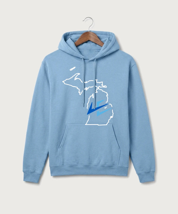Leading Edge Michigan Team Store - Tundra Blue Port & Co Core Fleece Pullover Hooded Sweatshirt. PC78H