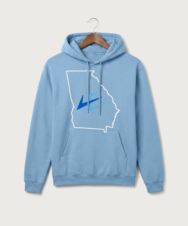 Leading Edge Georgia Team Store - Tundra Blue Port & Co Core Fleece Pullover Hooded Sweatshirt. PC78H