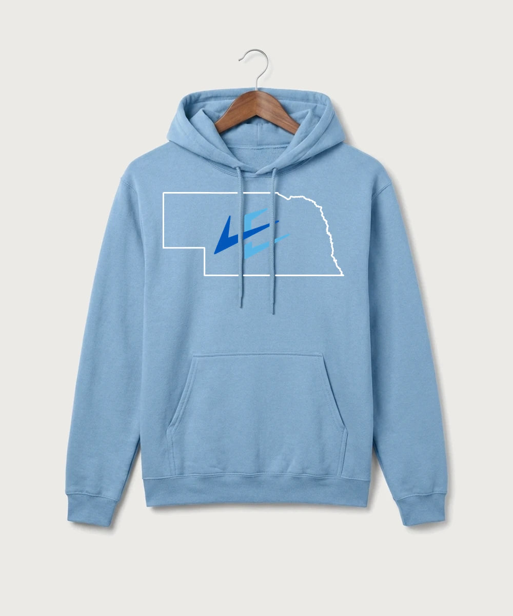 Leading Edge Nebraska Team Store - Tundra Blue Port & Co Core Fleece Pullover Hooded Sweatshirt. PC78H