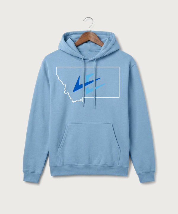 Leading Edge Montana Team Store - Tundra Blue Port & Co Core Fleece Pullover Hooded Sweatshirt. PC78H