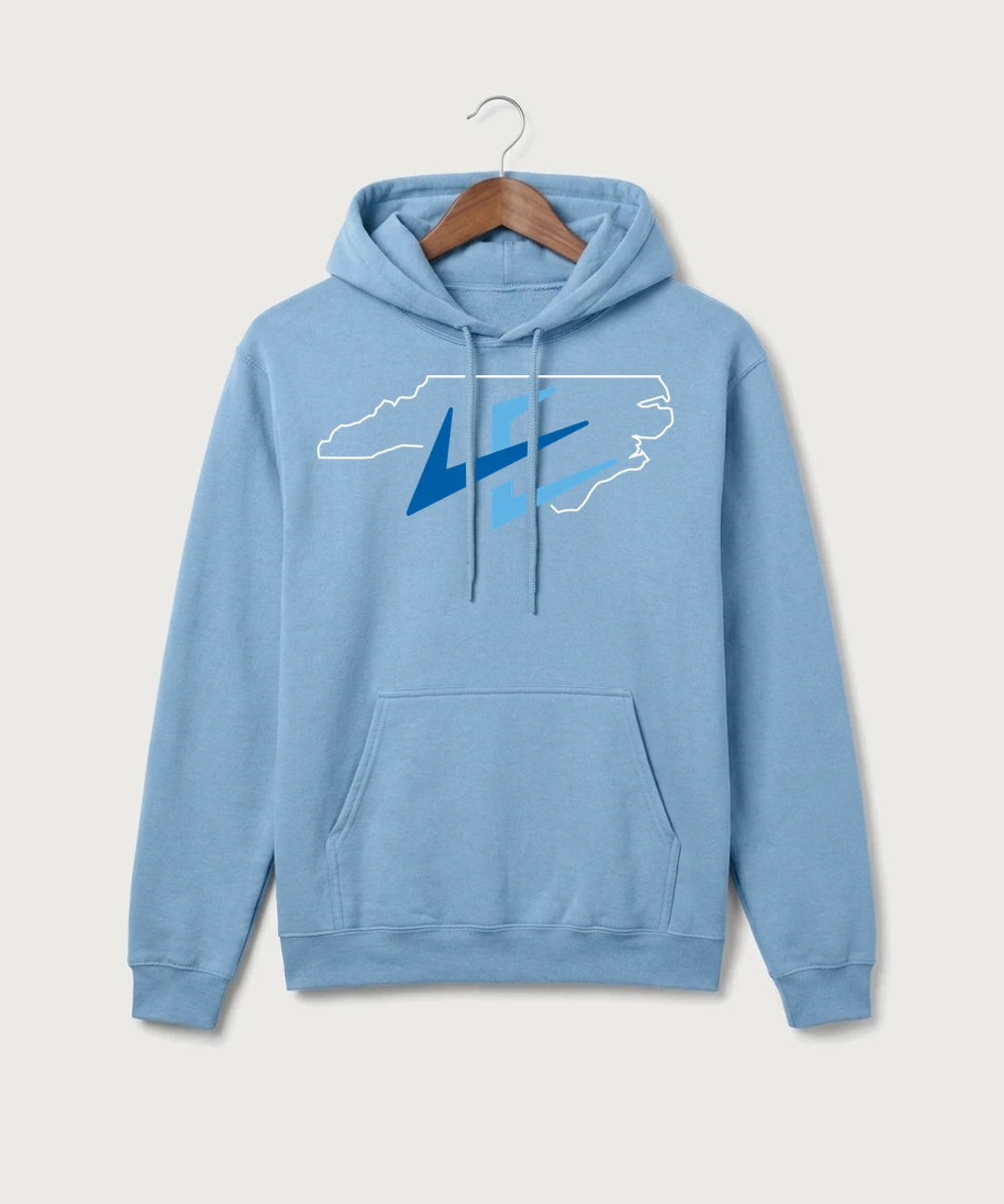 Leading Edge North Carolina Team Store - Tundra Blue Port & Co Core Fleece Pullover Hooded Sweatshirt. PC78H