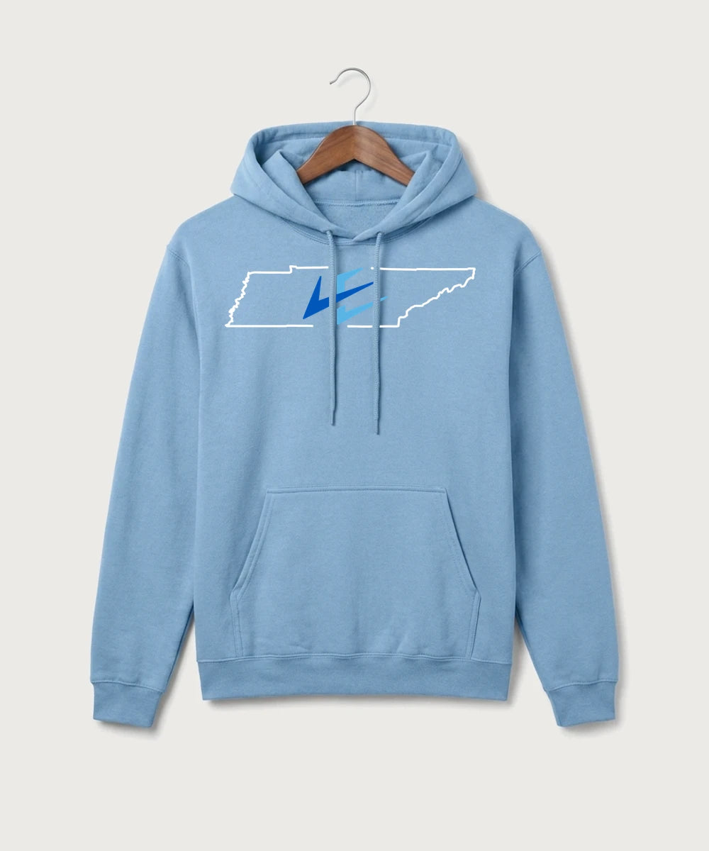 Leading Edge Tennessee Team Store - Tundra Blue Port & Co Core Fleece Pullover Hooded Sweatshirt. PC78H