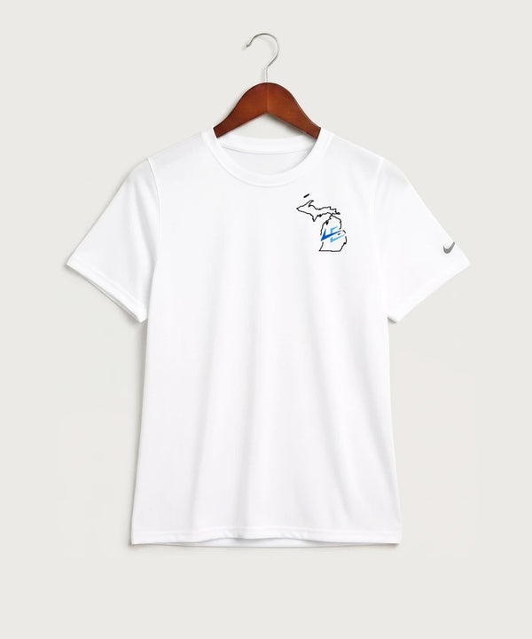 Leading Edge Michigan Team Store - White Nike Youth Swoosh Sleeve rLegend Tee NKDX8787