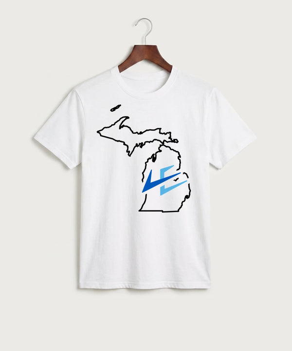 Leading Edge Michigan Team Store - White Port & Co Core Cotton Tee. PC54
