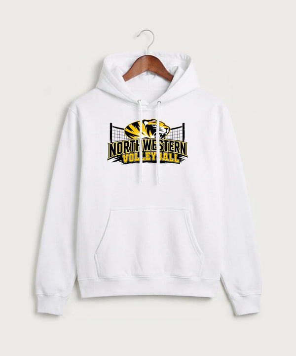 Northwestern Volleyball - White Port & Co Core Fleece Pullover Hooded Sweatshirt. PC78H