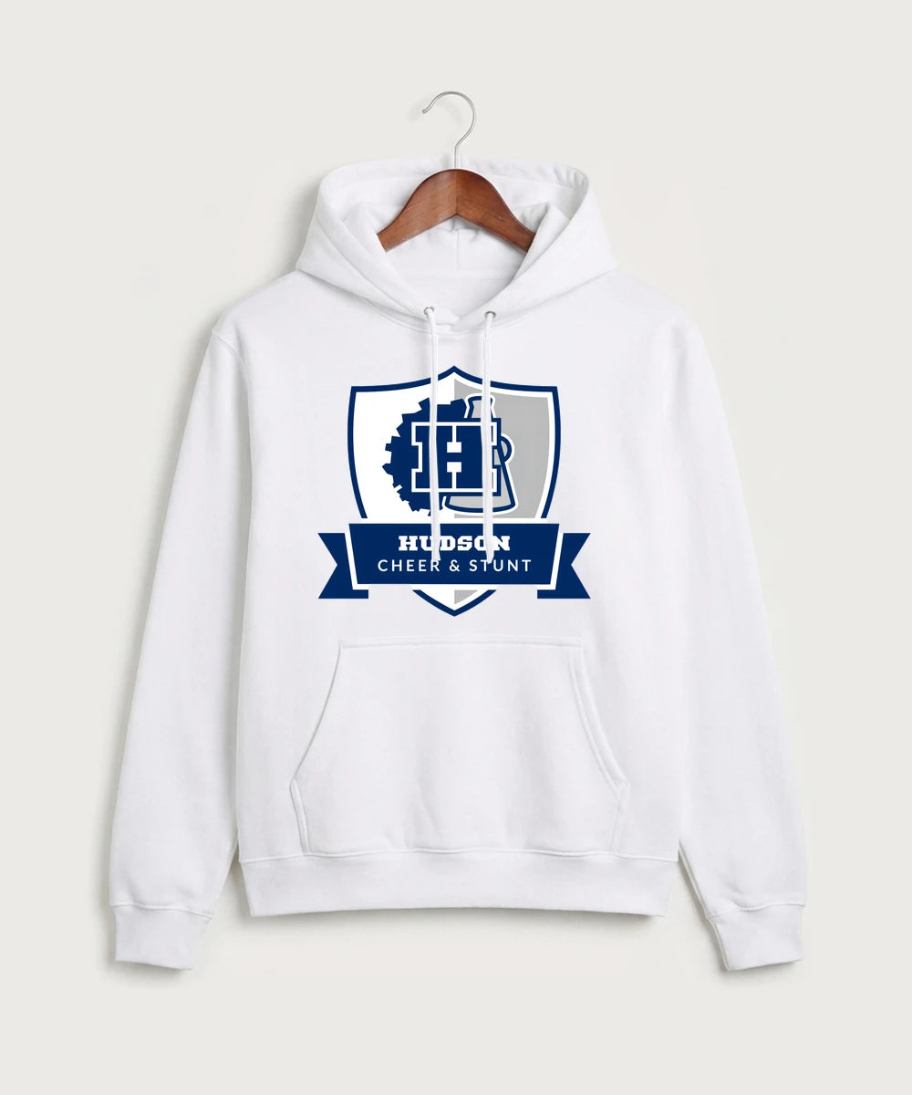 Hudson Cheer & Stunt - White Port & Co Core Fleece Pullover Hooded Sweatshirt. PC78H