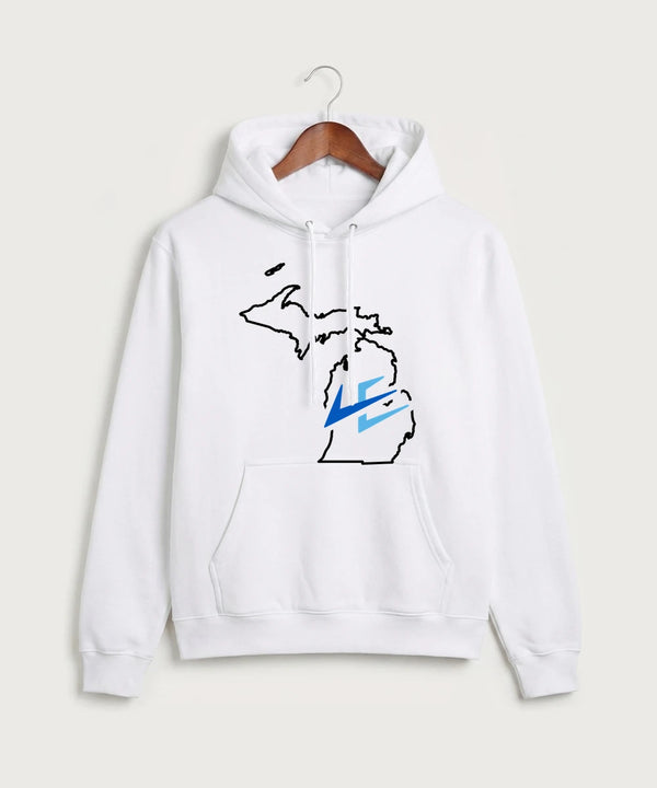 Leading Edge Michigan Team Store - White Port & Co Core Fleece Pullover Hooded Sweatshirt. PC78H