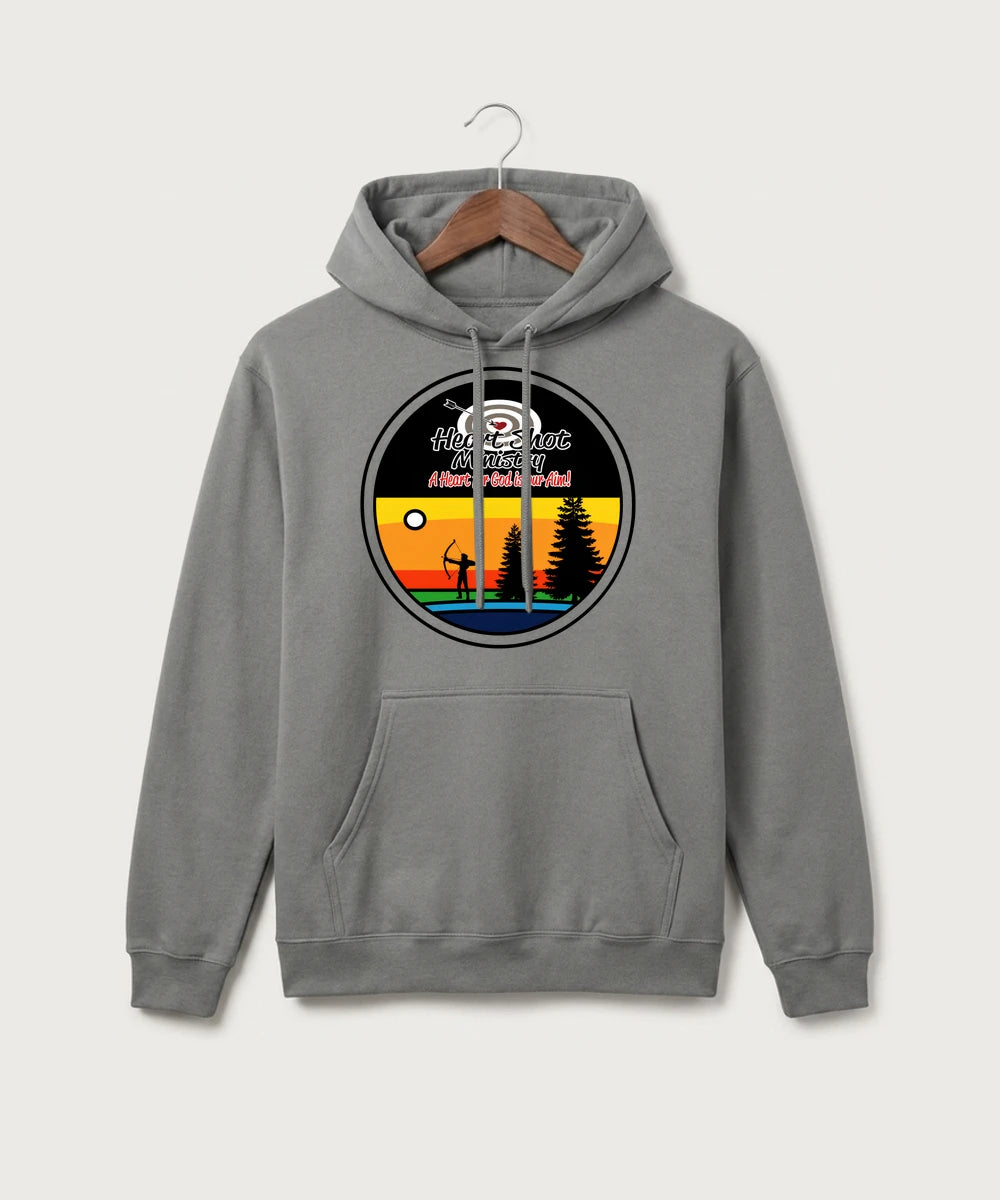 Heart Shot Ministry Archery Team Store - Medium Grey Port & Co Core Fleece Pullover Hooded Sweatshirt. PC78H