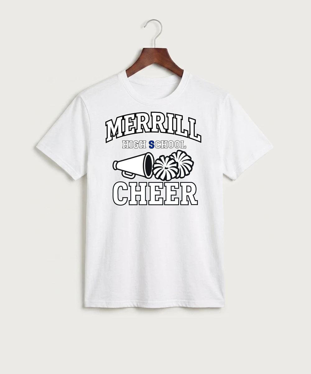 Merrill Dance and Cheer - White Port & Co Core Cotton Tee. PC54