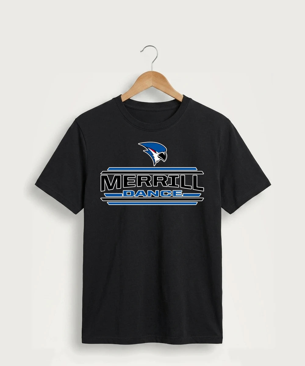 Merrill Dance and Cheer - Jet Black Port & Co Core Cotton Tee. PC54
