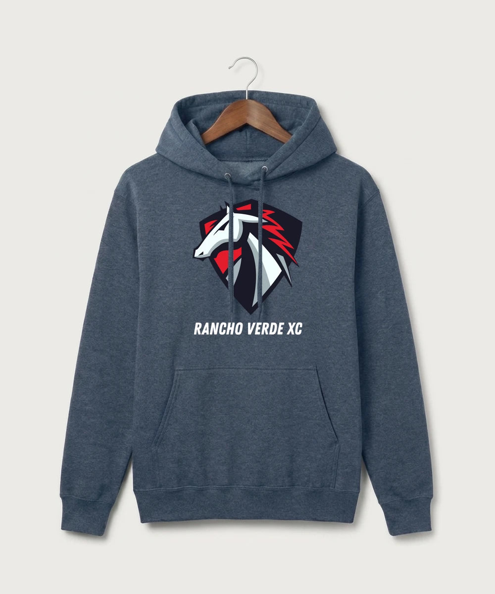 Rancho Verde XC - Heather Navy Port & Co Core Fleece Pullover Hooded Sweatshirt. PC78H