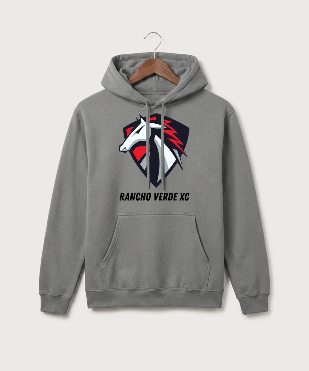 Rancho Verde XC - Medium Grey Port & Co Core Fleece Pullover Hooded Sweatshirt. PC78H