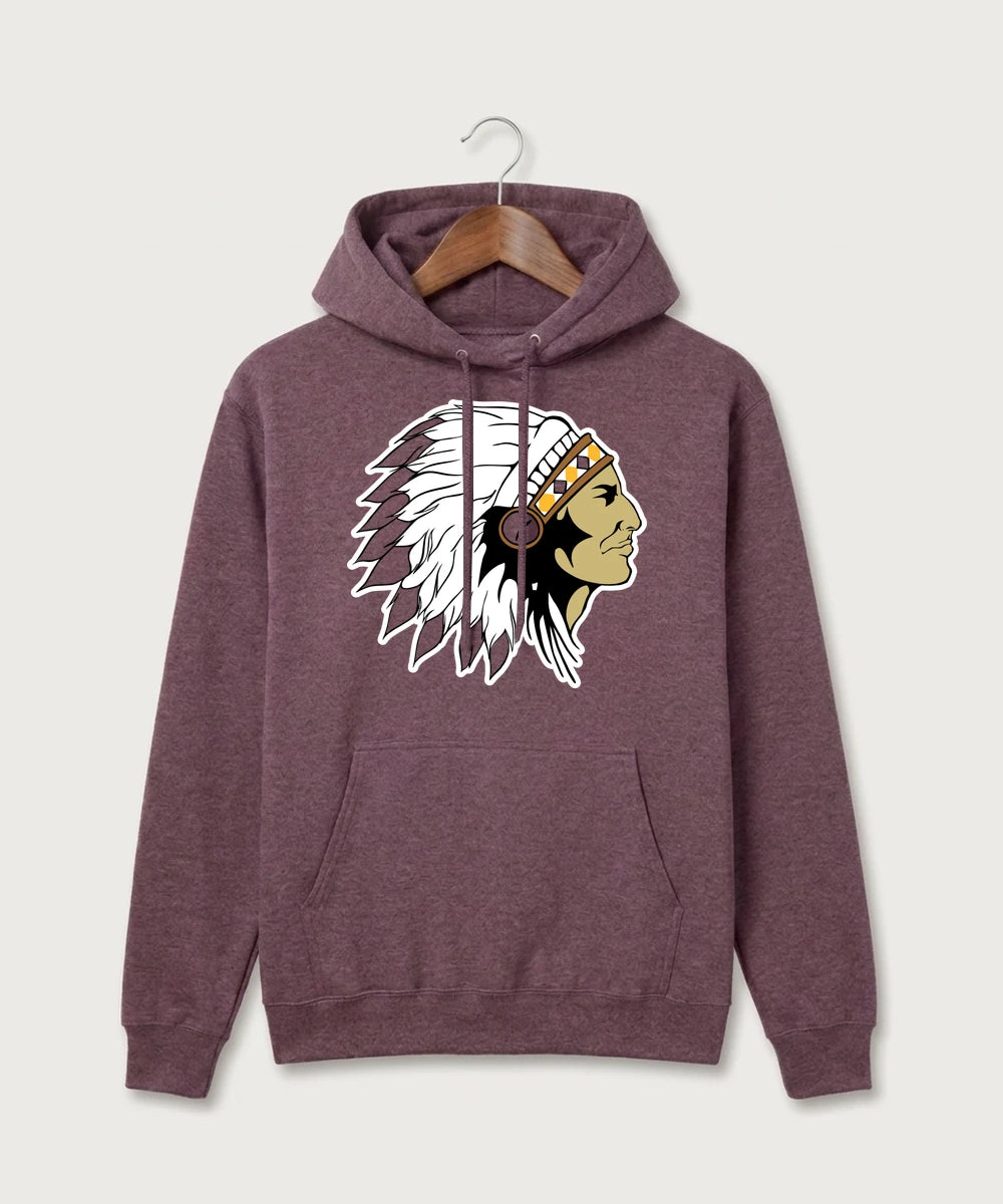Stockton High School Football - Heather Athletic Maroon Port & Co Core Fleece Pullover Hooded Sweatshirt. PC78H