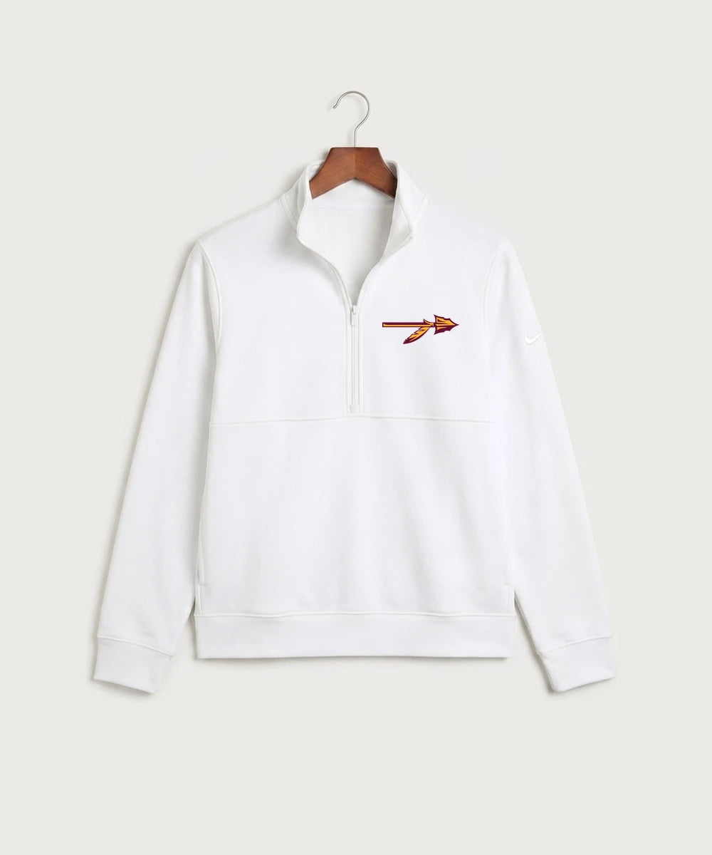 Stockton High School Football - White Nike Club Fleece Sleeve Swoosh 1/2-Zip NKDX6718