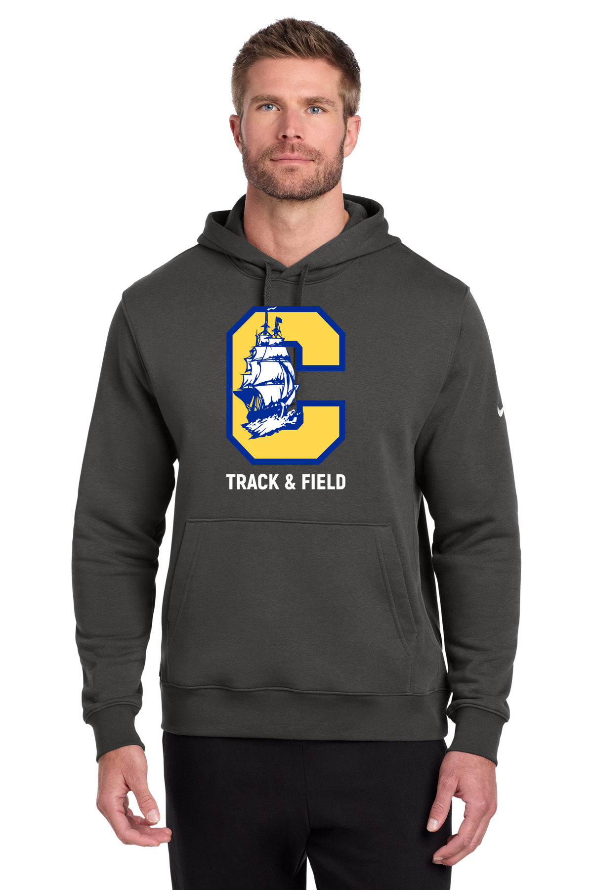 Clearview High School track_field - Anthracite Nike Club Fleece Sleeve Swoosh Pullover Hoodie NKDR1499