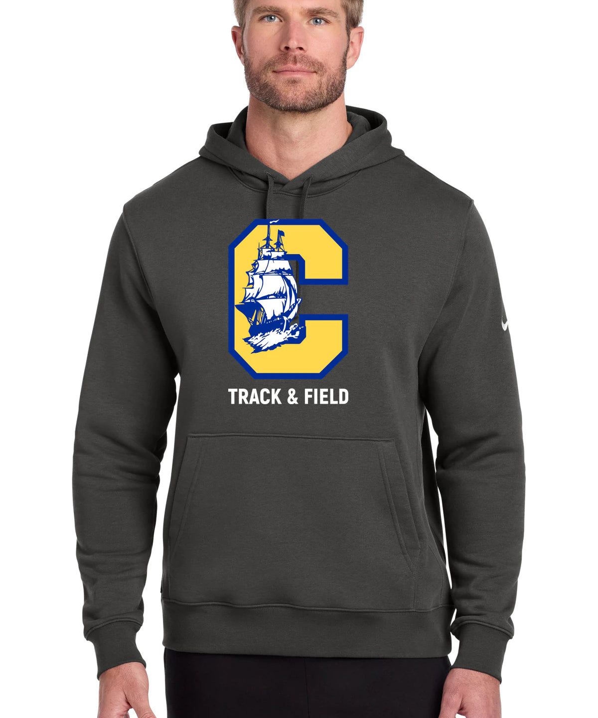 Clearview High School track_field - Anthracite Nike Club Fleece Sleeve Swoosh Pullover Hoodie NKDR1499