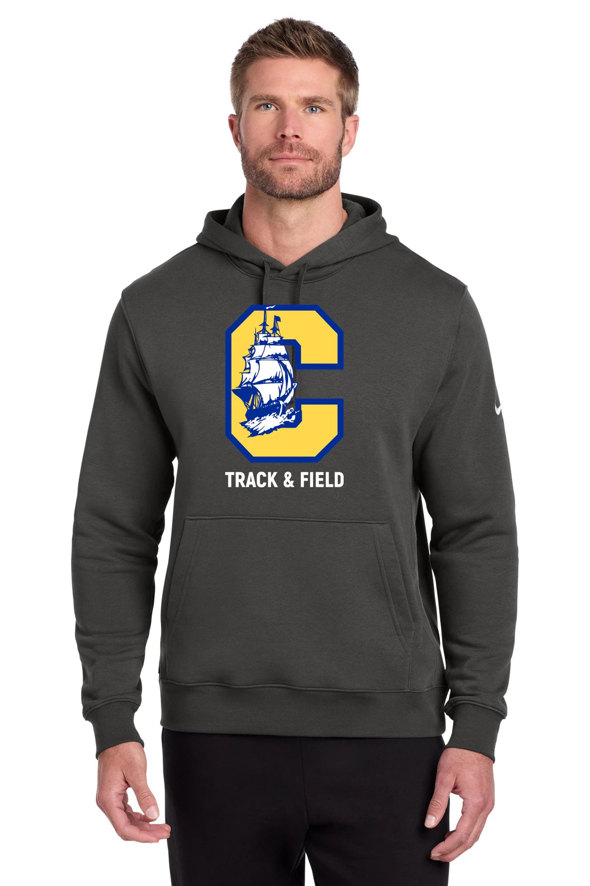 Clearview High School track_field - Anthracite Nike Club Fleece Sleeve Swoosh Pullover Hoodie NKDR1499