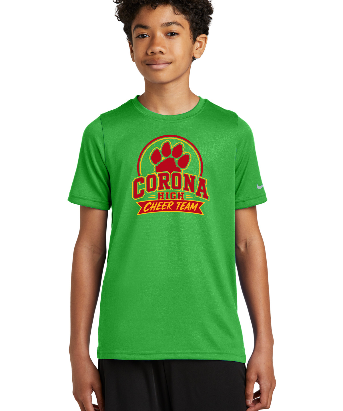 Corona Senior High School Cheer - Apple Green Nike Youth Swoosh Sleeve rLegend Tee NKDX8787