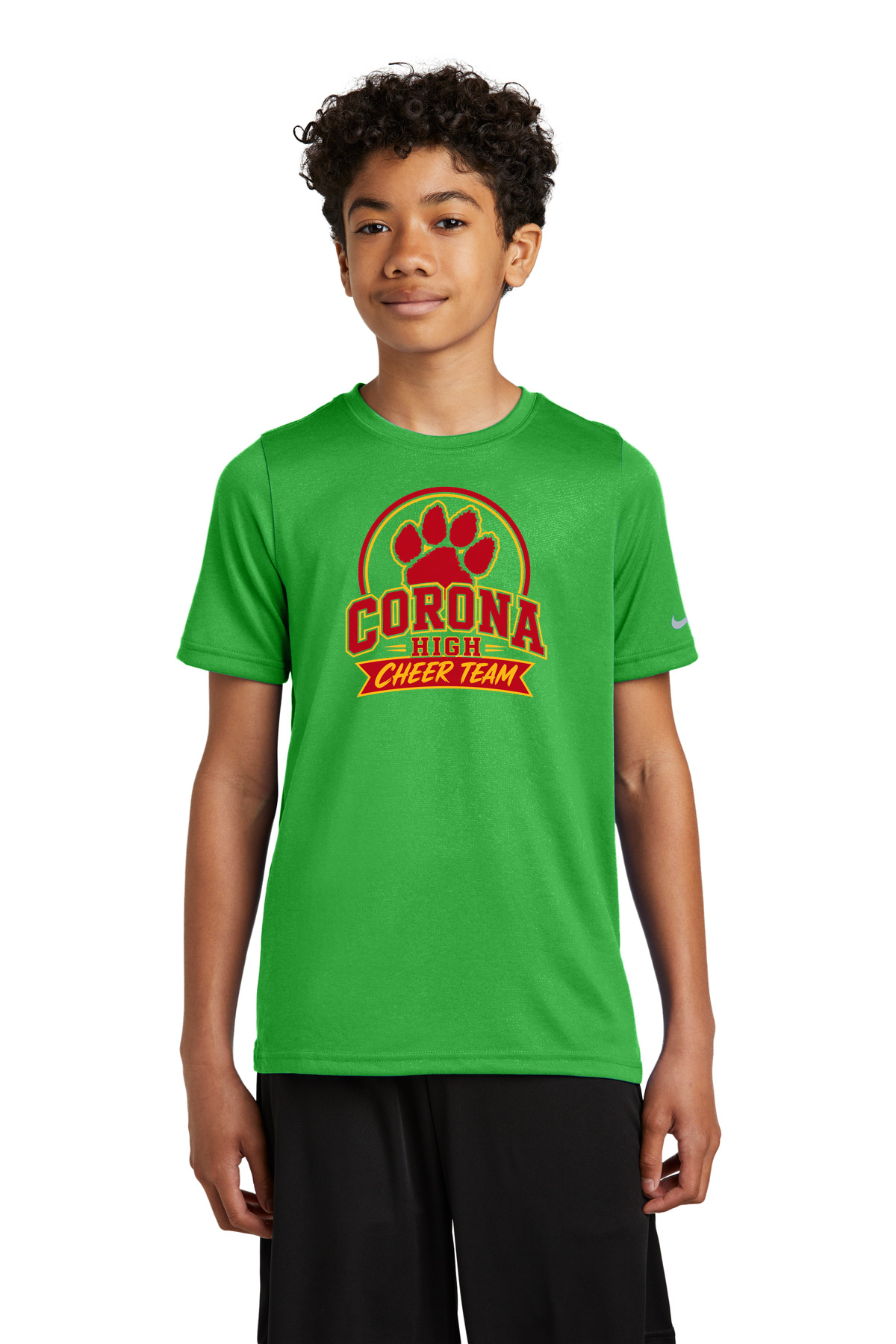 Corona Senior High School Cheer - Apple Green Nike Youth Swoosh Sleeve rLegend Tee NKDX8787