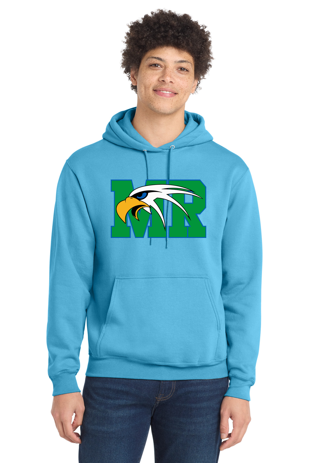Maple River High School tennis - Aquatic Blue Port & Co Core Fleece Pullover Hooded Sweatshirt. PC78H
