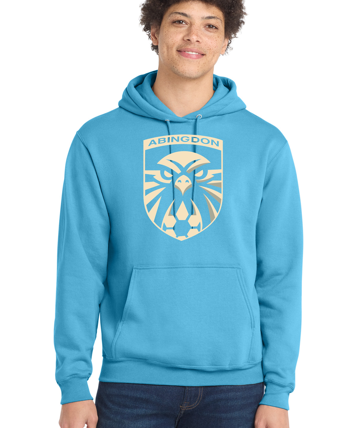 Abingdon High School soccer_boys - Aquatic Blue Port & Co Core Fleece Pullover Hooded Sweatshirt. PC78H