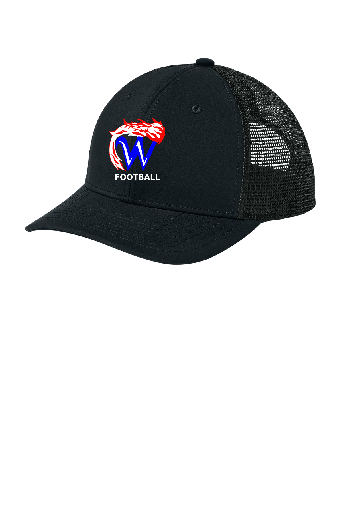Waupaca High School Football - Black/ Black Sport-Tek Club Trucker Cap STC46