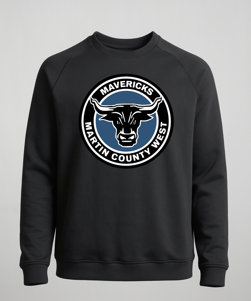 Martin County West Football - Black Crewneck - Left Chest