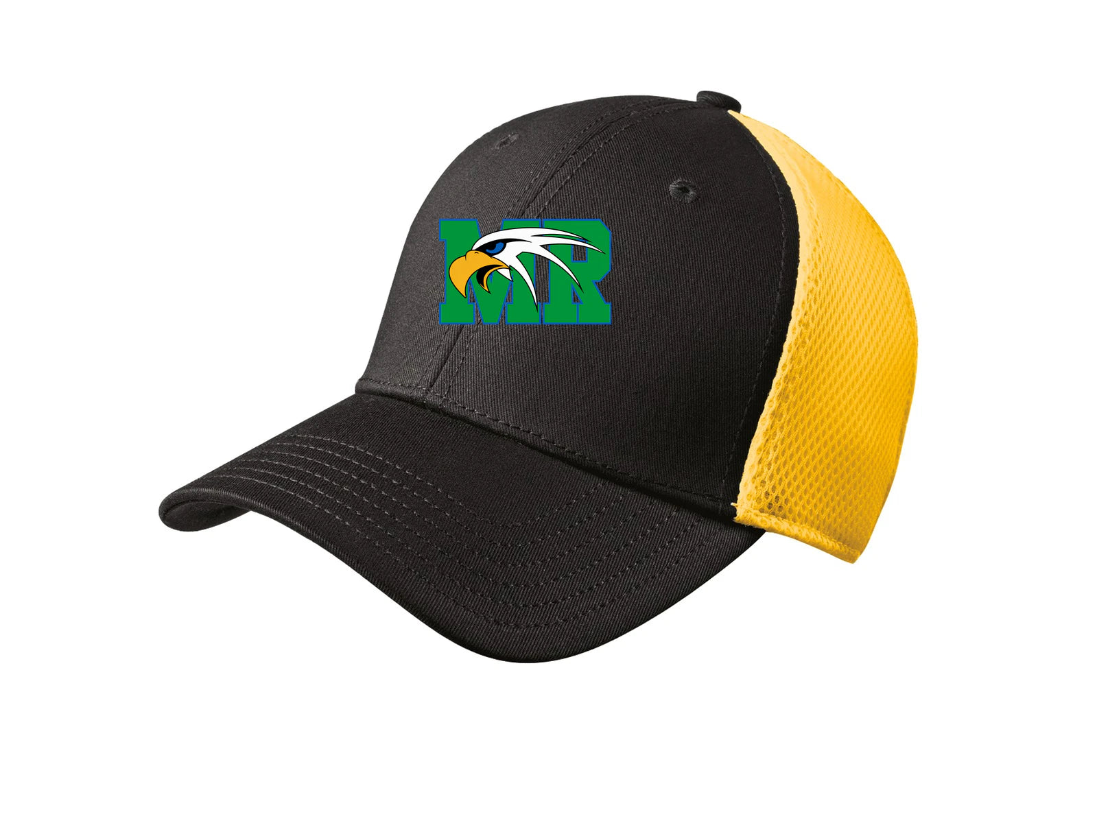 Maple River High School hockey_boys - Black/ Gold New Era - Stretch Mesh Cap. NE1020