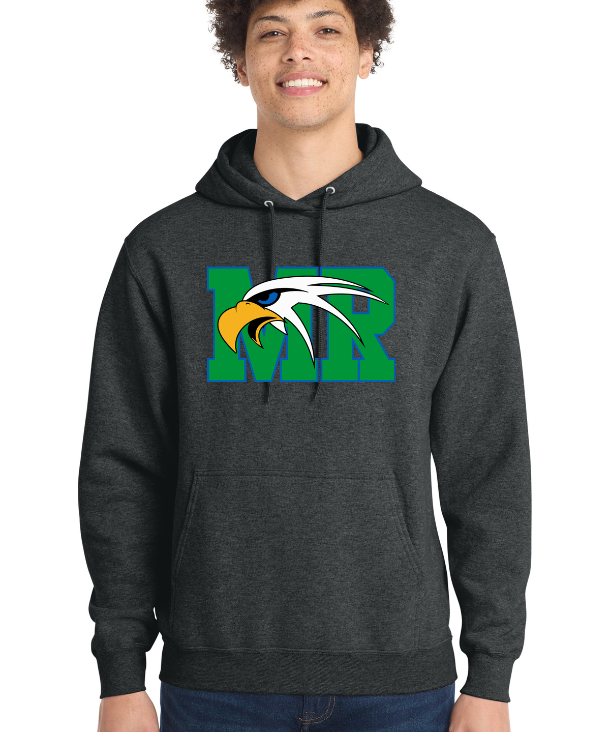 Maple River High School hockey_boys - Black Heather Port & Co Core Fleece Pullover Hooded Sweatshirt. PC78H