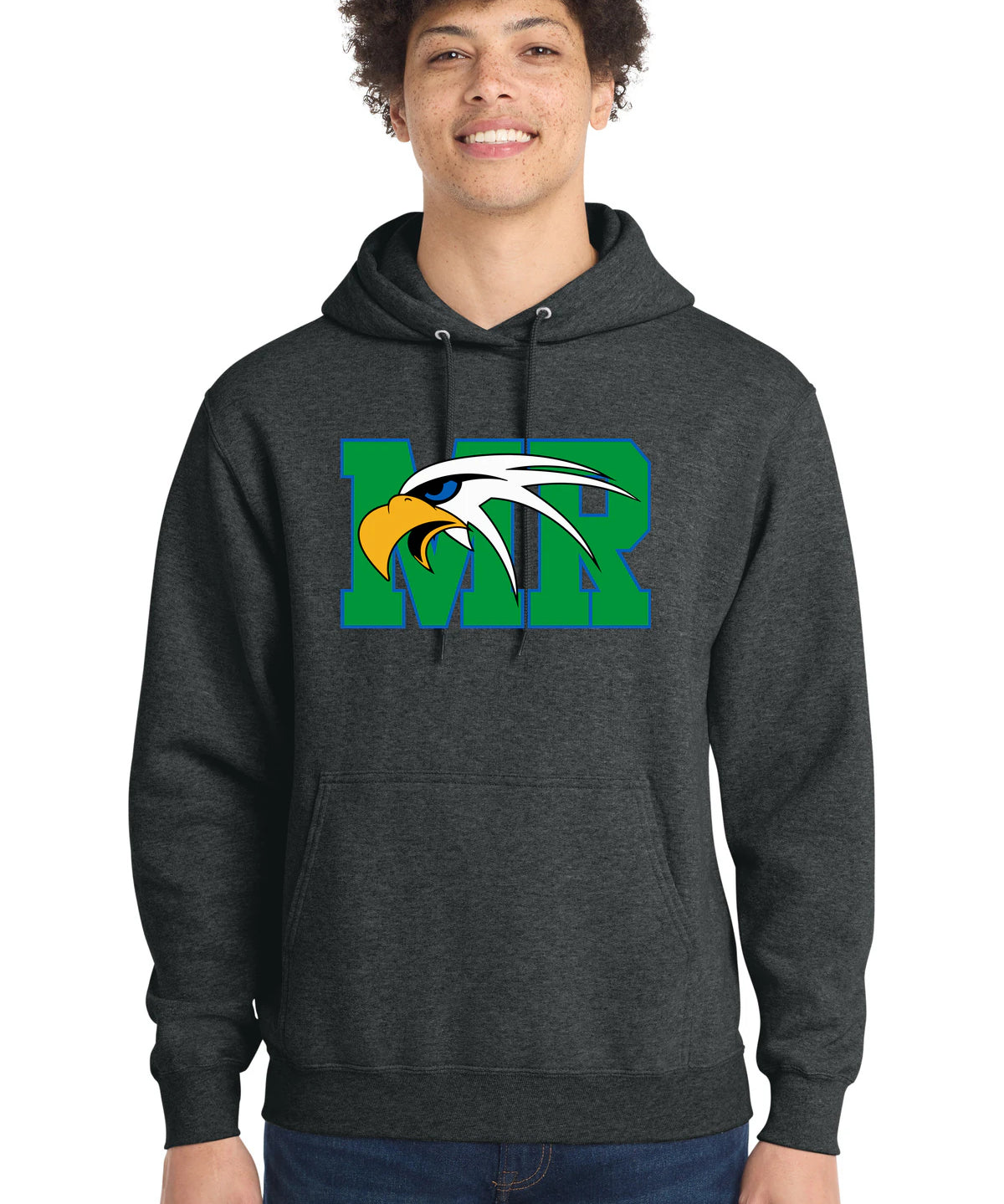 Maple River High School hockey_boys - Black Heather Port & Co Core Fleece Pullover Hooded Sweatshirt. PC78H