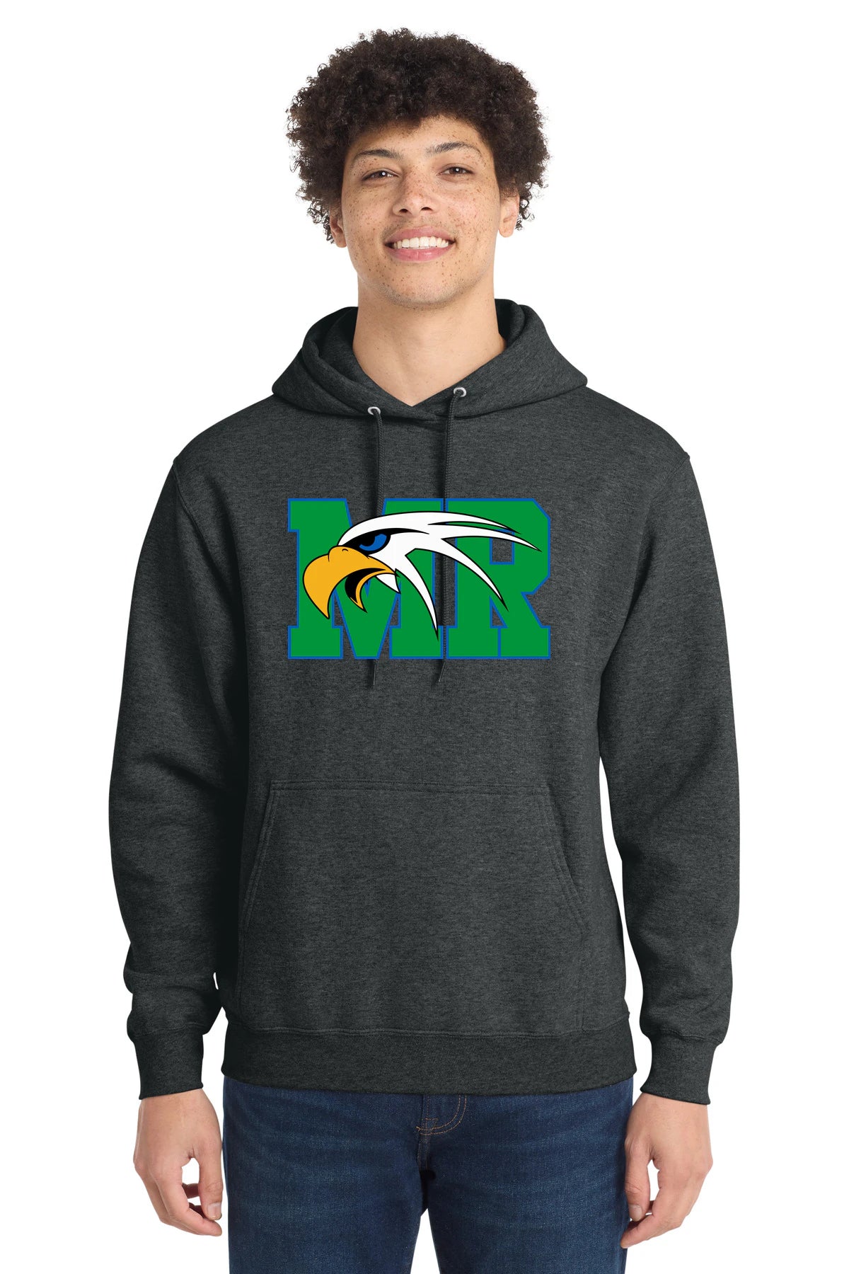 Maple River High School hockey_boys - Black Heather Port & Co Core Fleece Pullover Hooded Sweatshirt. PC78H